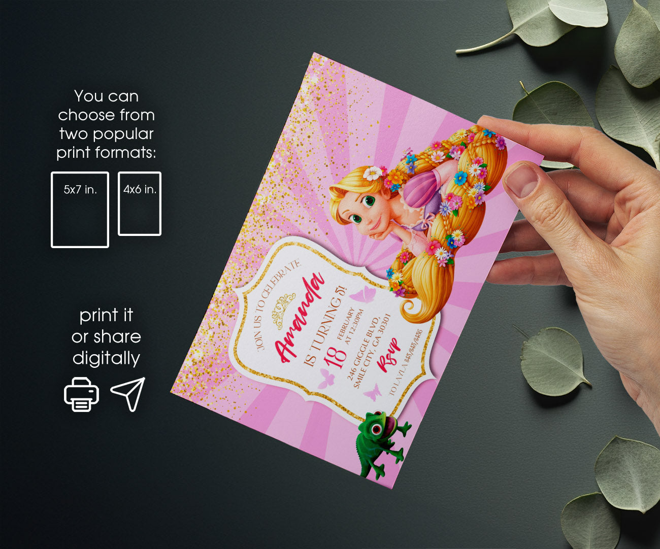 Rapunzel Princess Tangled customizable invitation template | Share or Print | girl | WS027