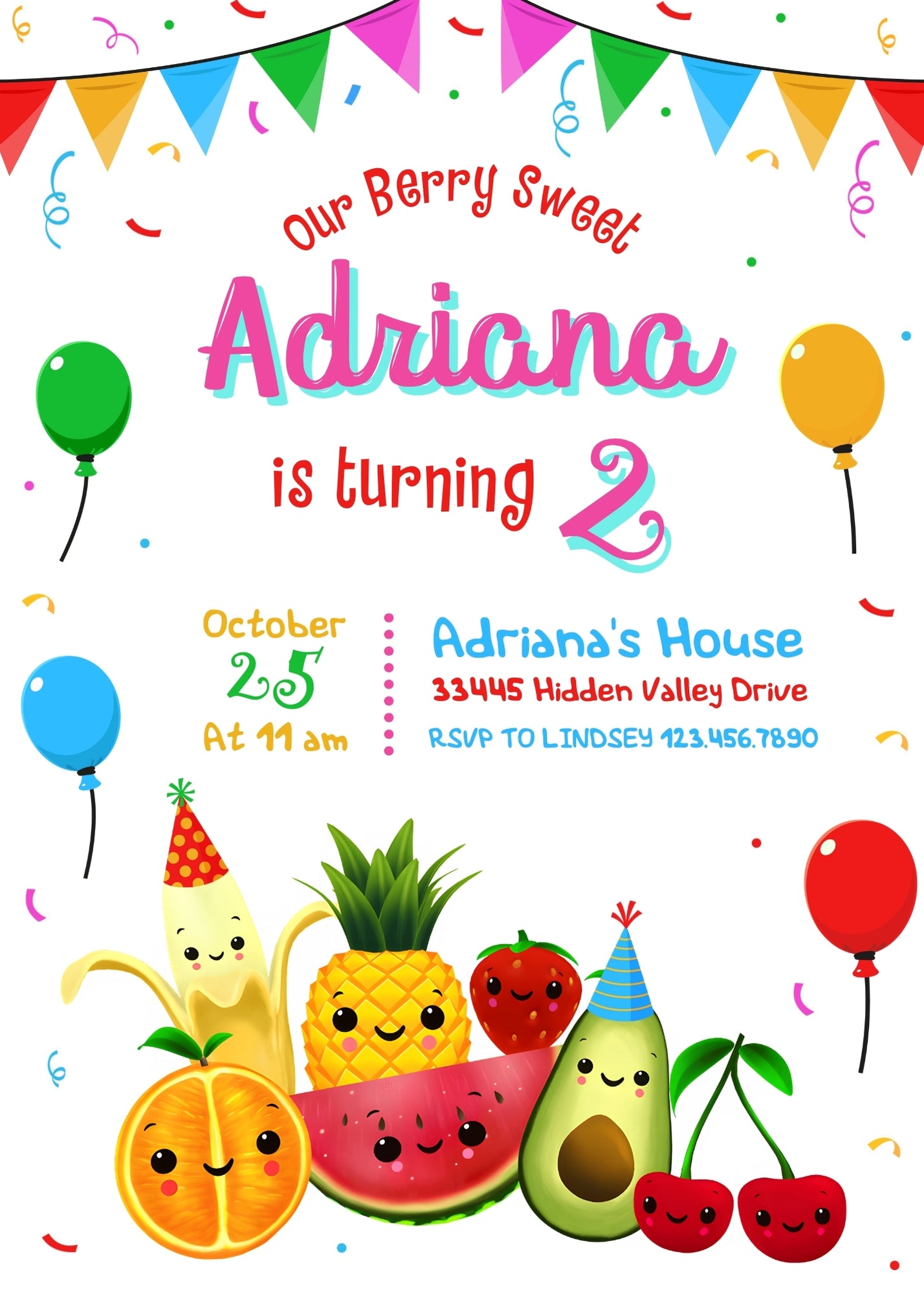 Hey Bear Sensory Dancing Fruits customizable invitation template | Share or Print | SU984