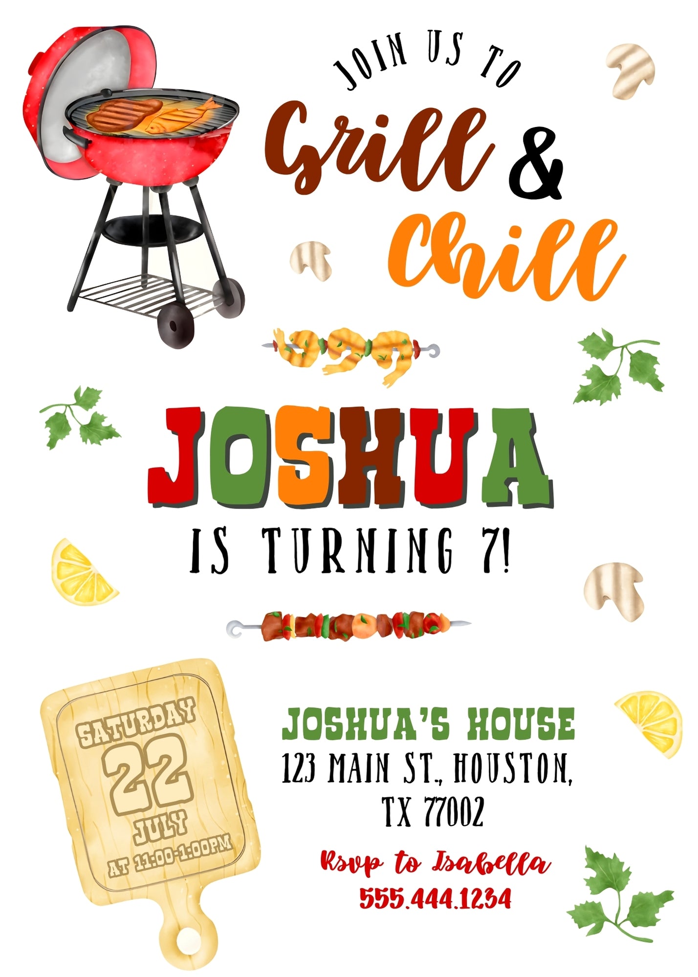 Grill Chill Bbq customizable invitation template | Share or Print | DI889