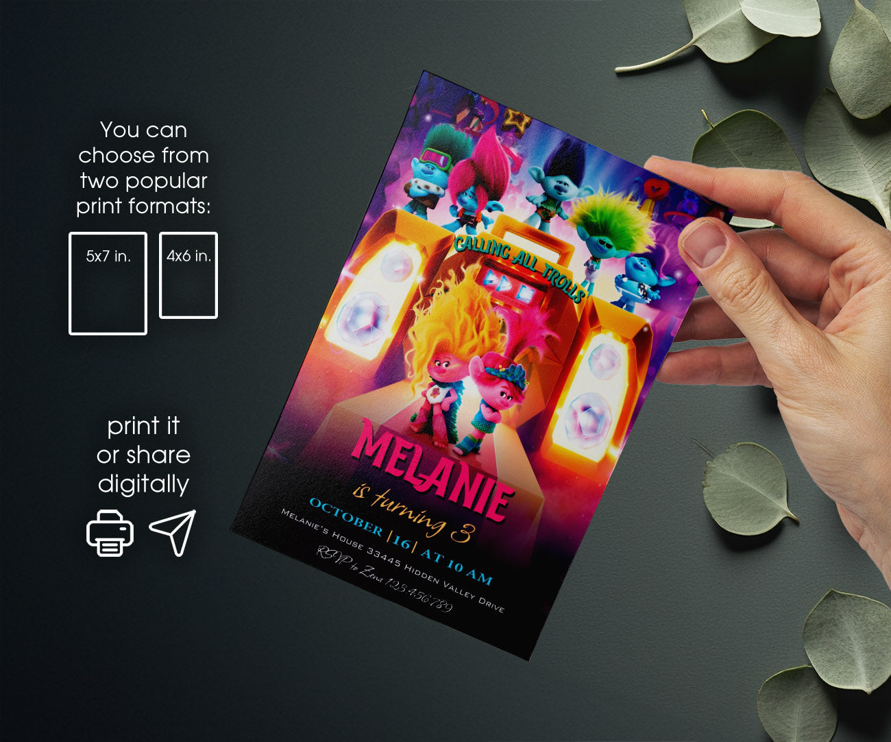 Trolls Poppy customizable invitation template | Share or Print | PJ365