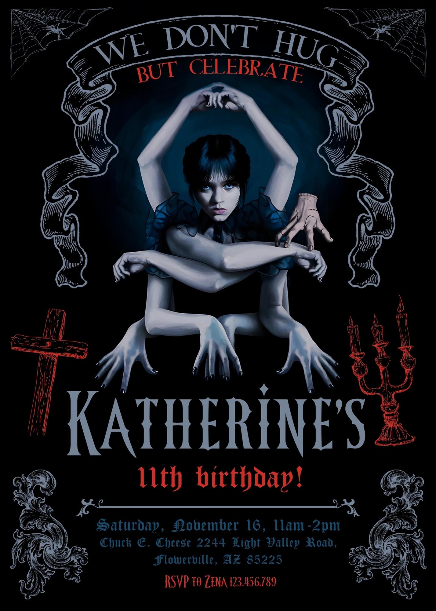 Wednesday Addams customizable invitation template | Share or Print | girl | AB320