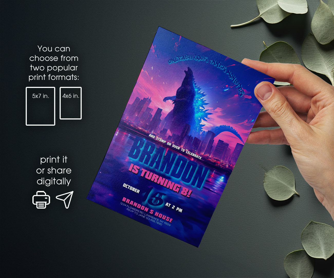 Godzilla and King Kong customizable invitation template | Share or Print | OM316