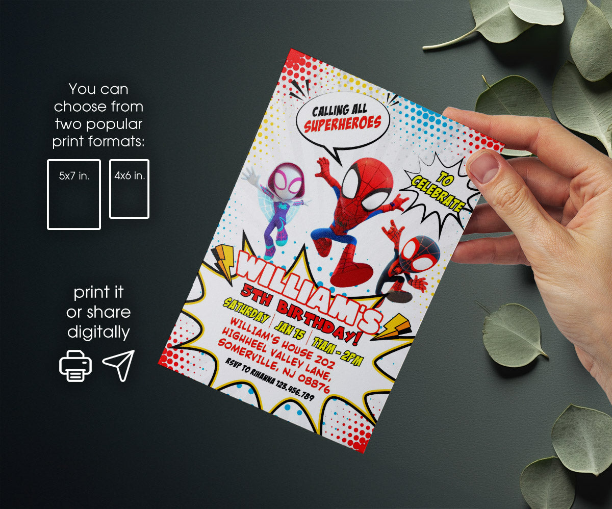 Spidey and His Amazing Friends customizable invitation template | Share or Print | boy | XE396