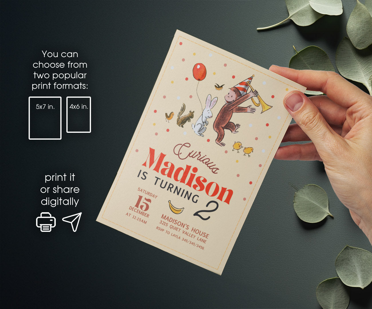 Curious George Monkey customizable invitation template | Share or Print | RD326