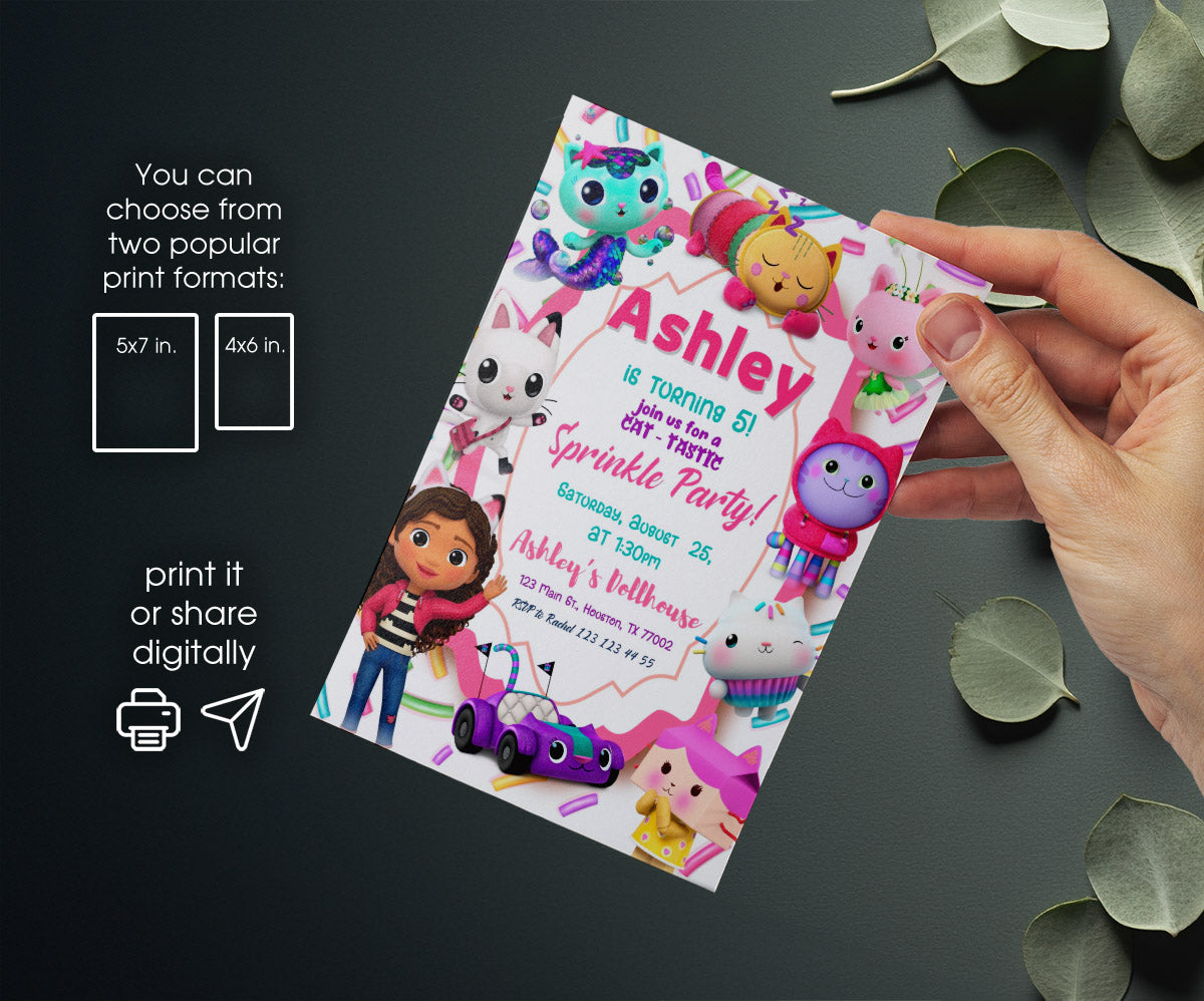 Gabby's Dollhouse Kitten customizable invitation template | Share or Print | girl | CS455