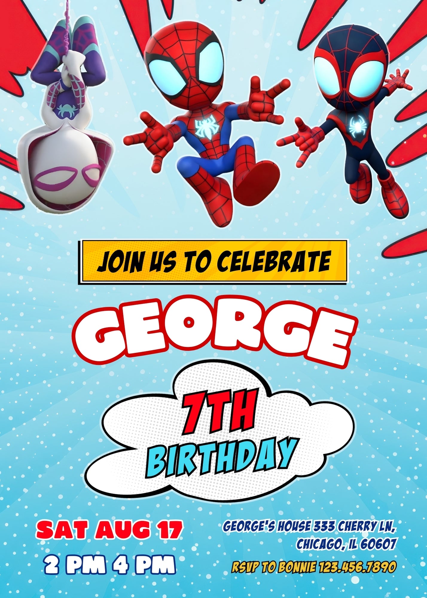 Spidey and His Amazing Friends customizable invitation template | Share or Print | boy | QV642