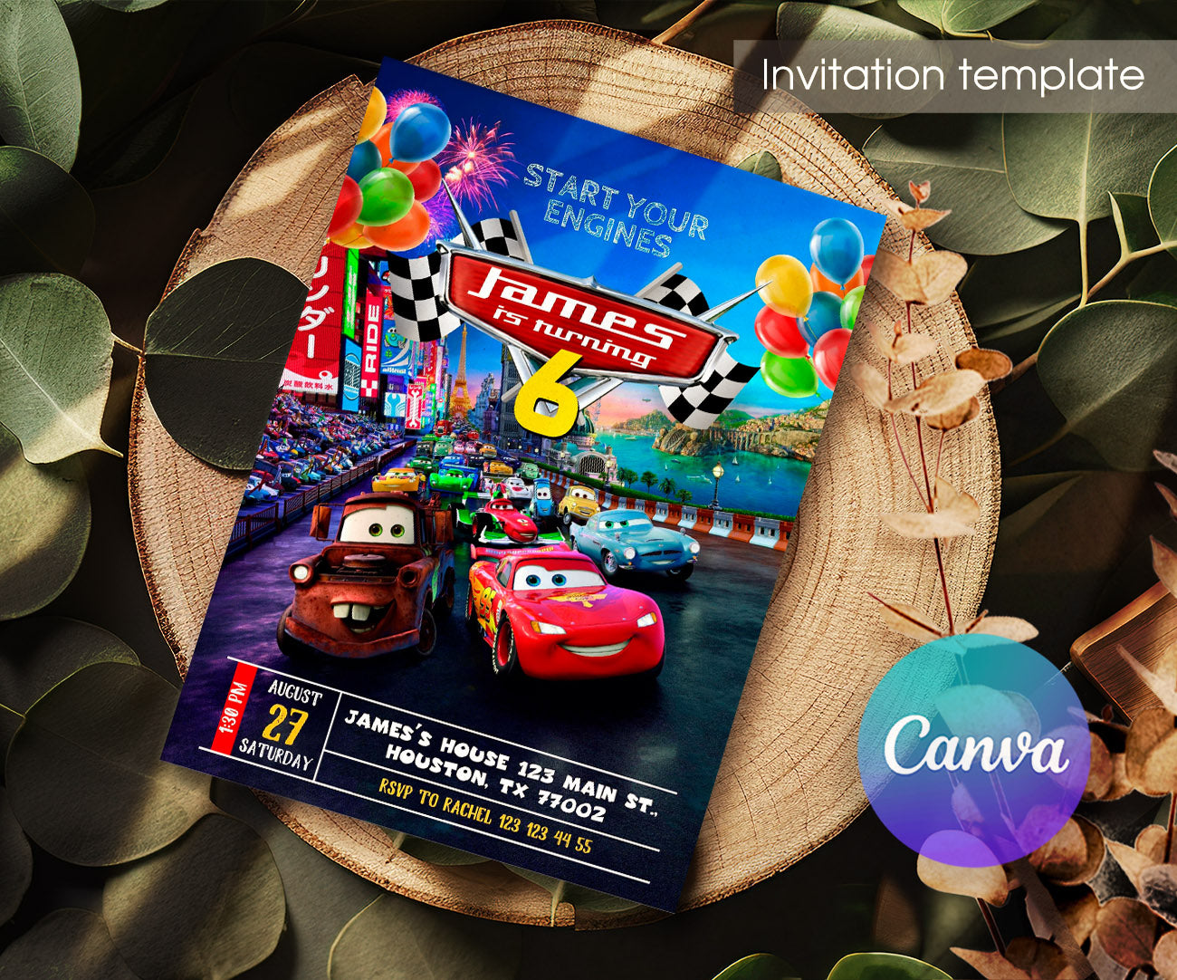 Cars Lightning McQueen customizable invitation template | Share or Print | boy | IT600