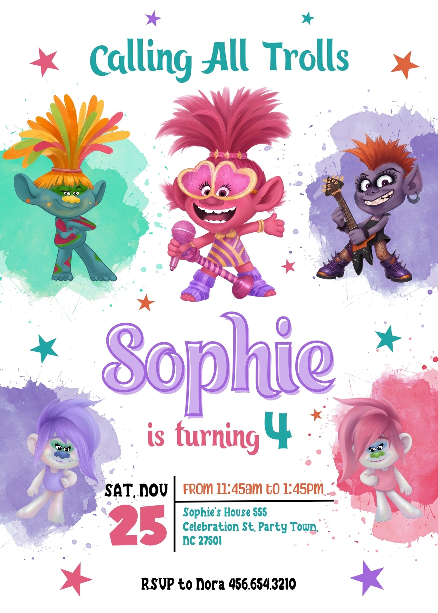 Trolls Poppy customizable invitation template | Share or Print | YC059
