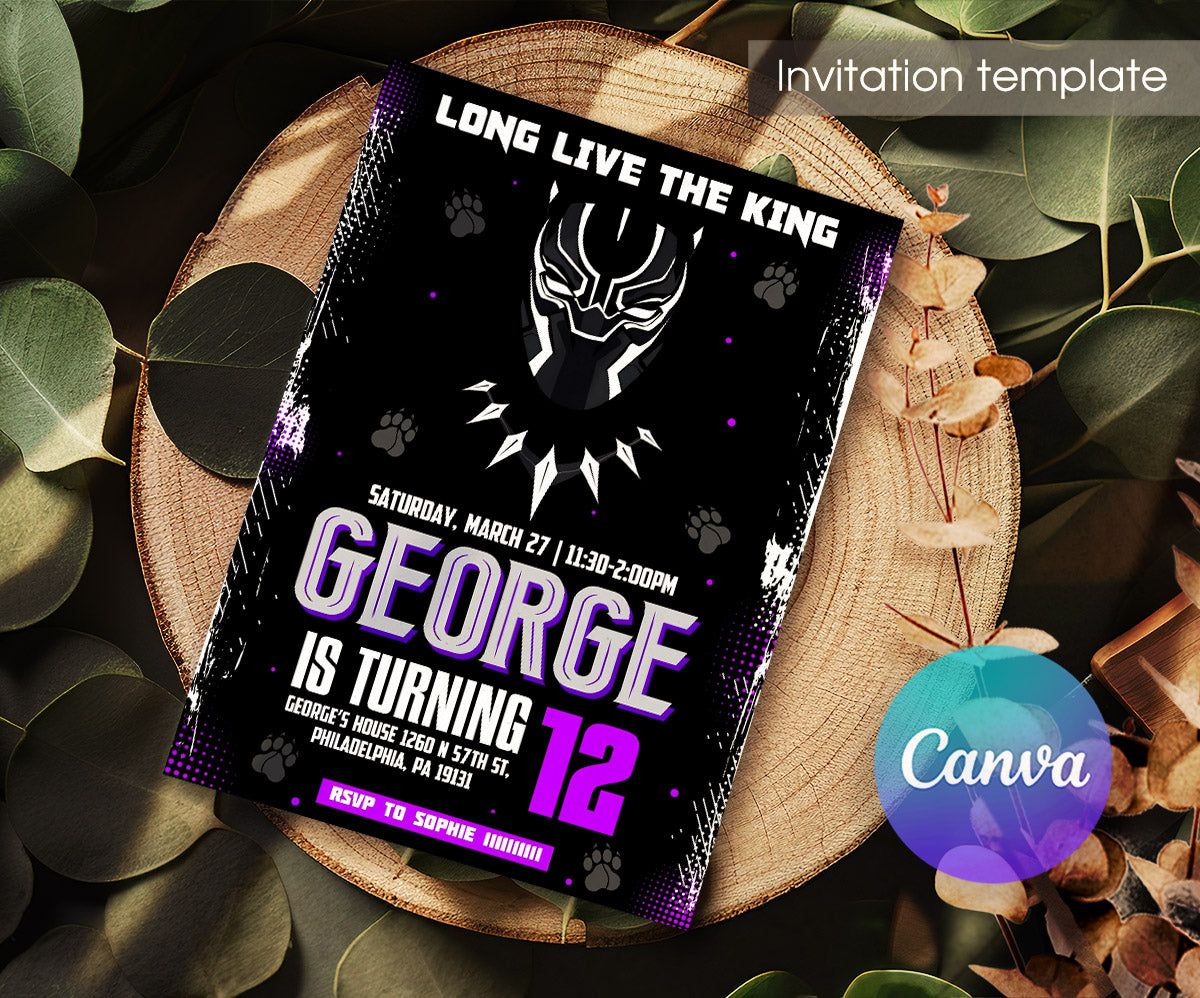 Black Panther Superhero Marvel customizable invitation template | Share or Print | boy | IG696