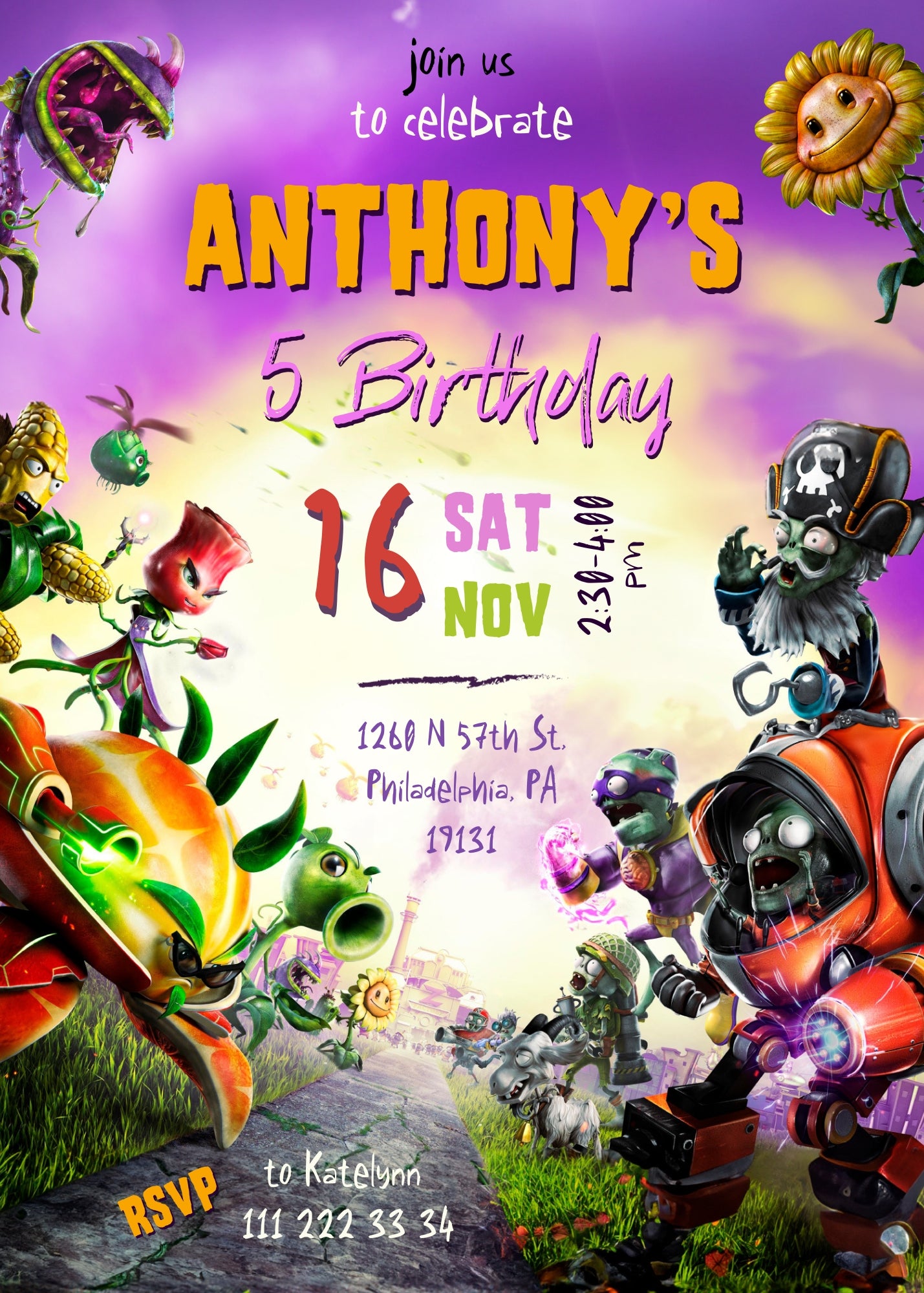 Plants vs Zombies Gamer customizable invitation template | Share or Print | MO502