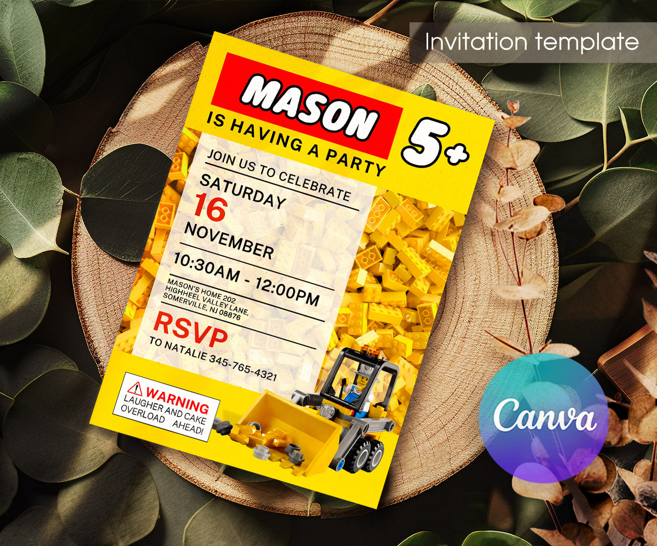 Lego Excavator customizable invitation template | Share or Print | boy | AK046