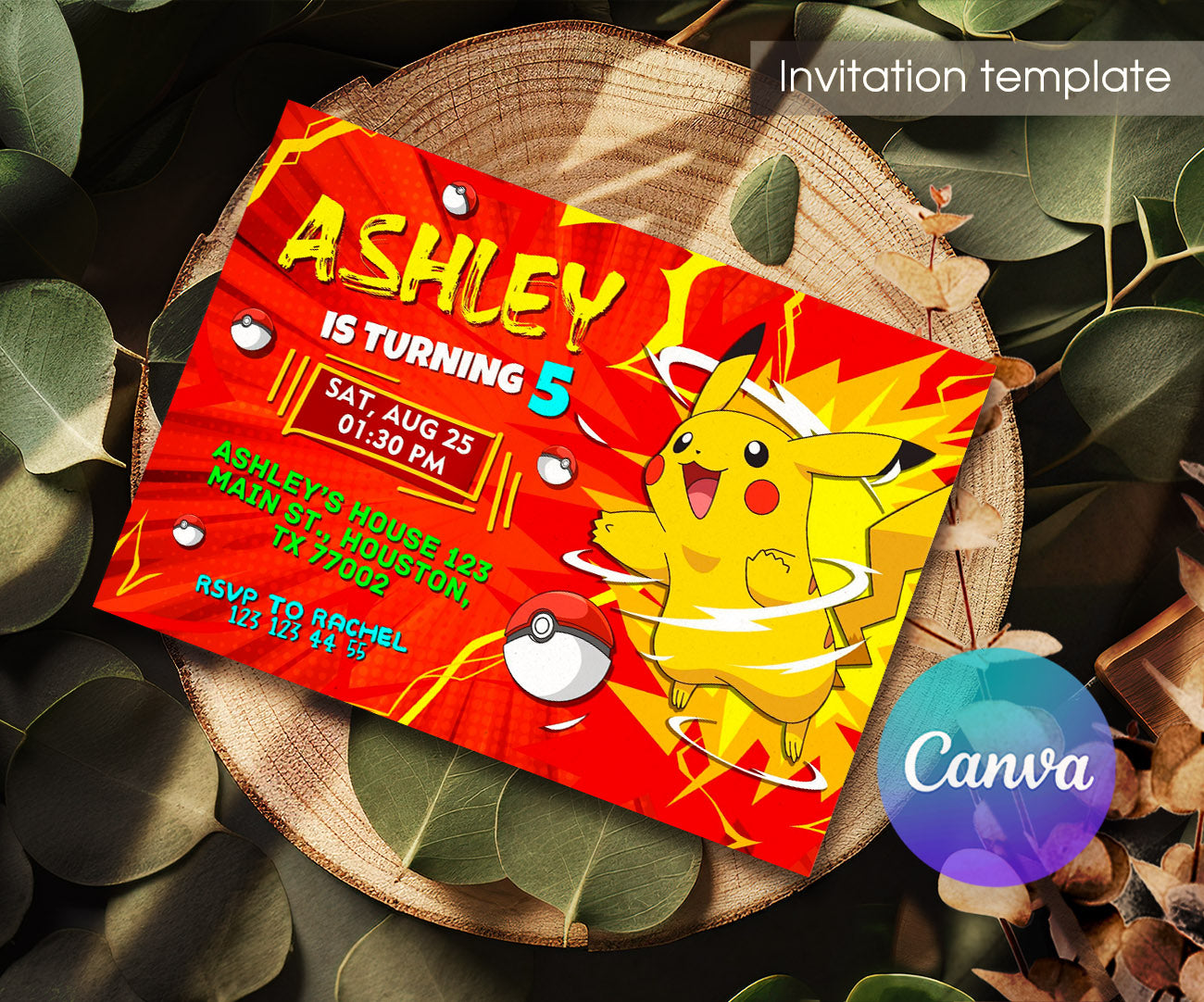 Pokemon Pikachu customizable invitation template | Share or Print | QO294