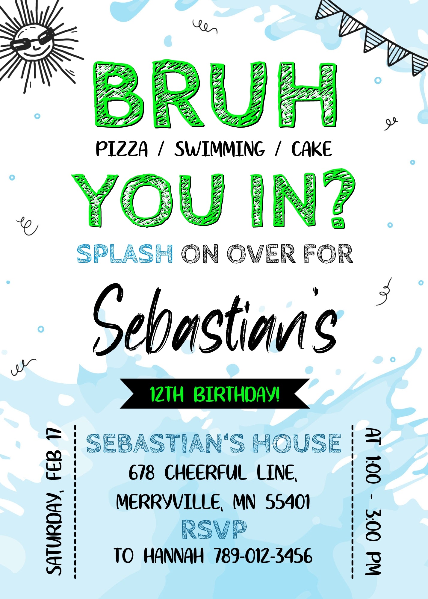 Bruh Pool customizable invitation template | Share or Print | boy | JF013