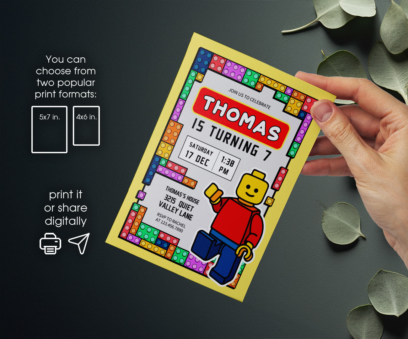 Lego Minifigures customizable invitation template | Share or Print | NH016