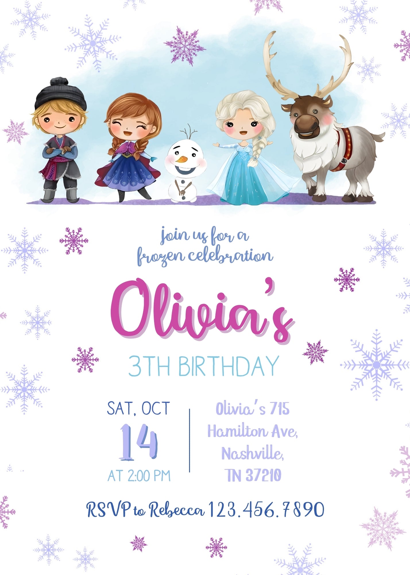 Frozen Elsa customizable invitation template | Share or Print | girl | PJ921