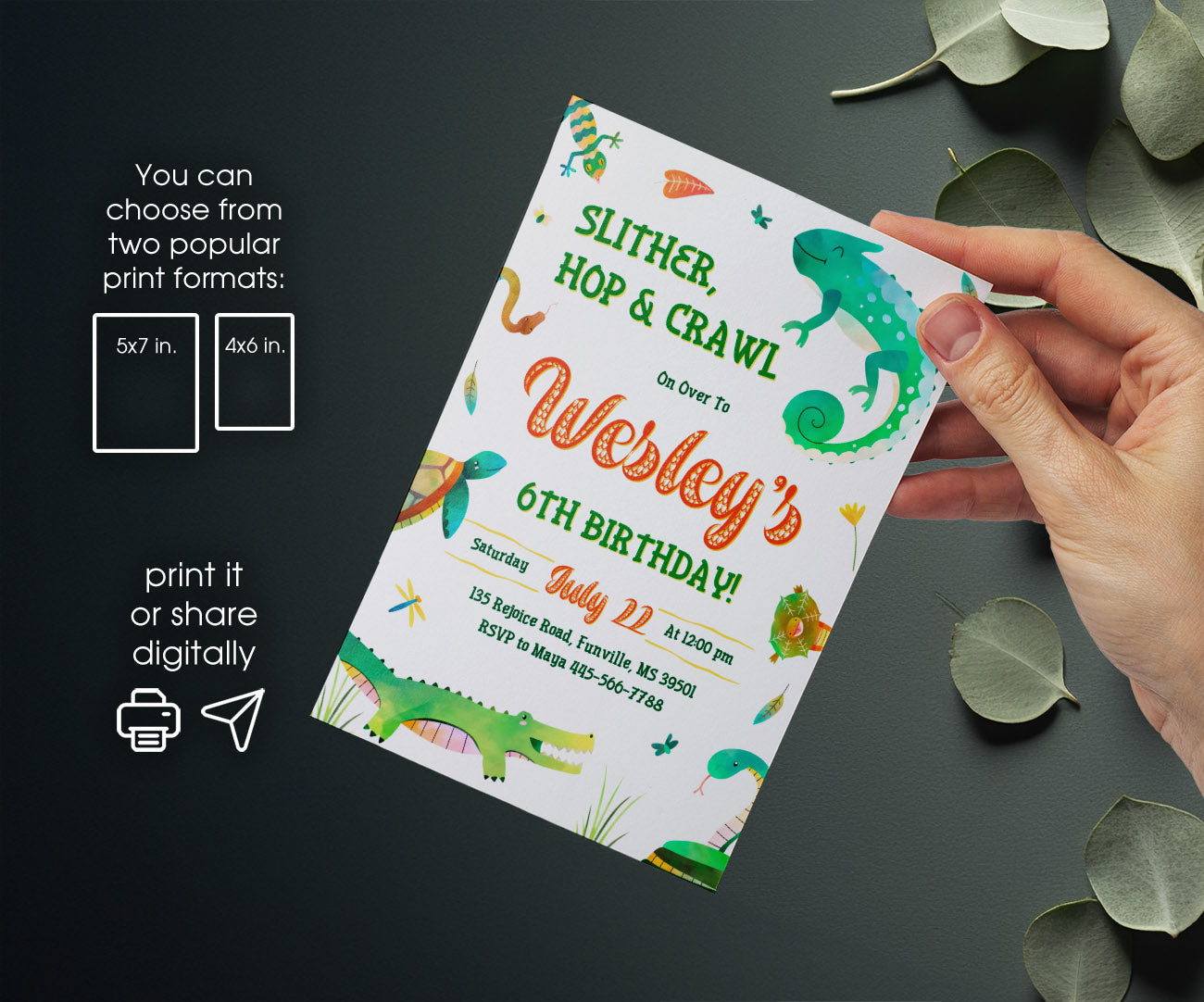 Reptile Lizard Snake customizable invitation template | Share or Print | ZM558