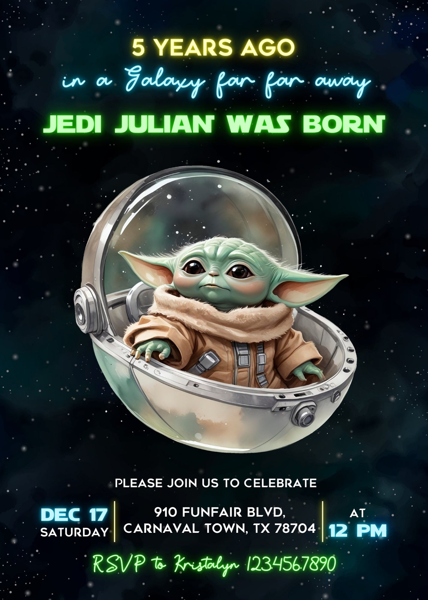 Baby Yoda Grogu Star Wars Mandalorian customizable invitation template | Share or Print | boy | ER642
