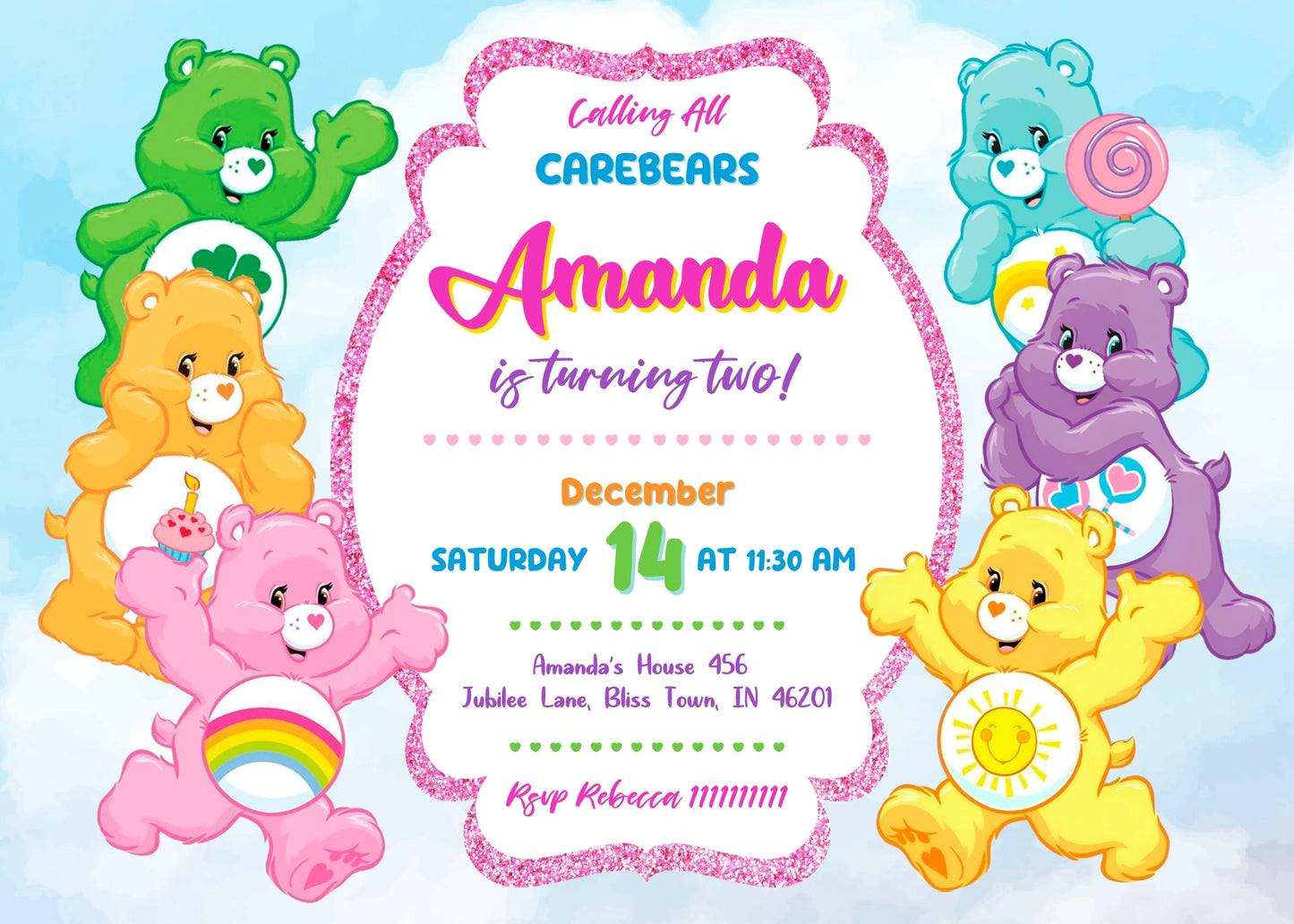 Care Bears customizable invitation template | Share or Print | QP918