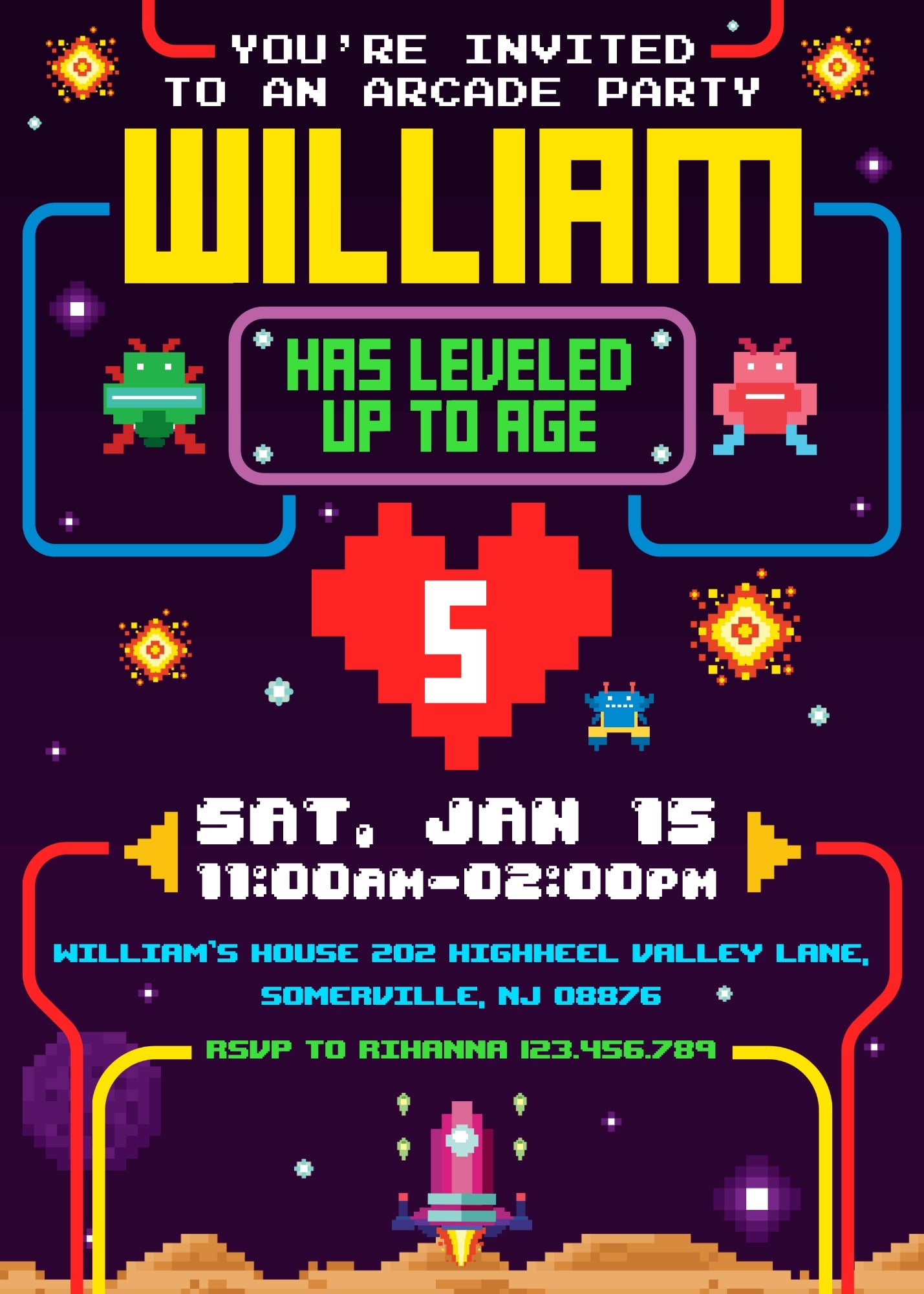 Arcade Gamer customizable invitation template | Share or Print | KK286