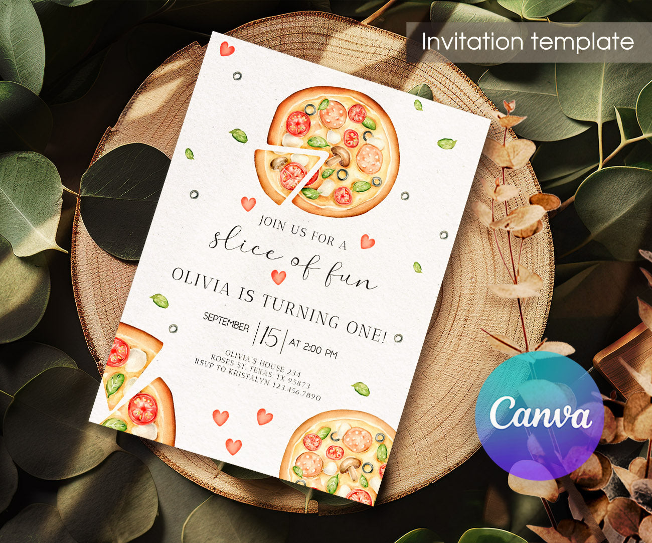 Pizza 1st Party customizable invitation template | Share or Print | QU270