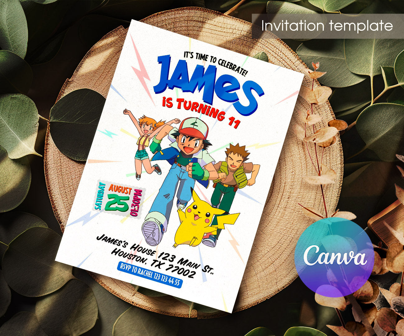 Pokemon Pikachu customizable invitation template | Share or Print | TD587
