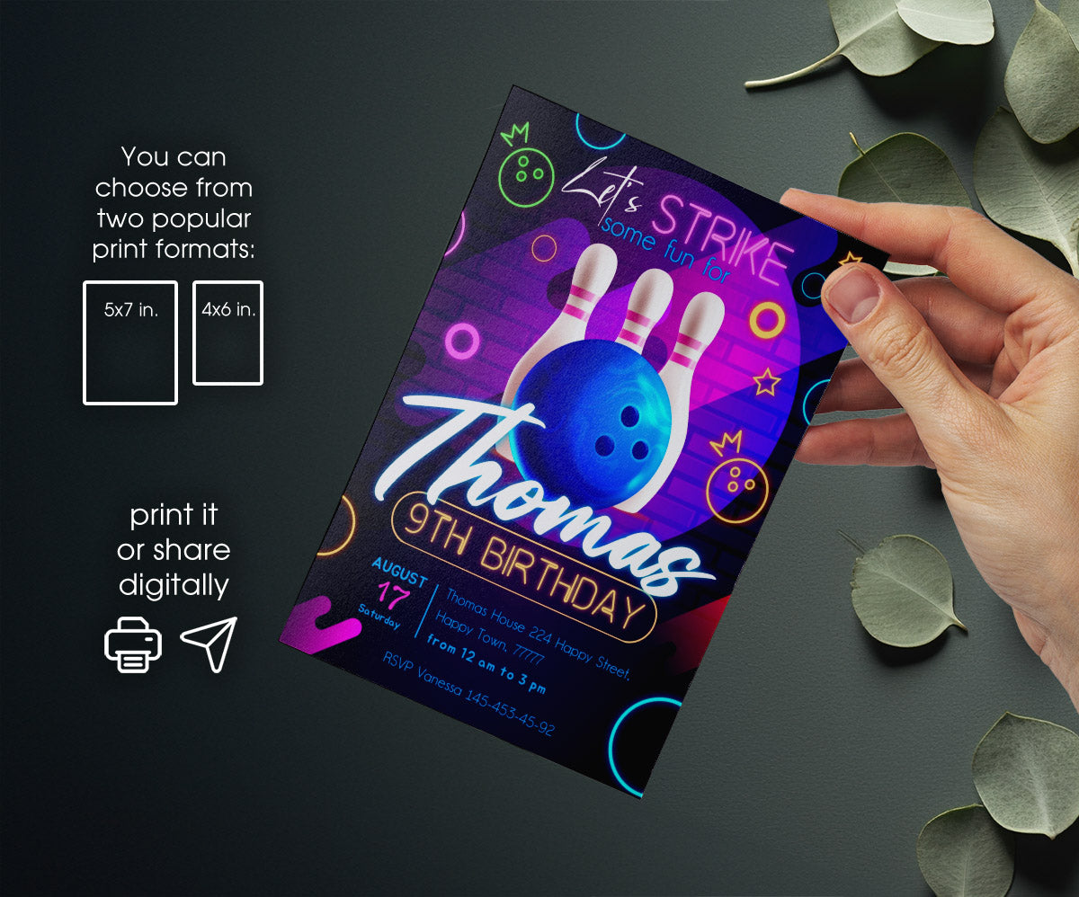 Bowling Strike Up customizable invitation template | Share or Print | DD958