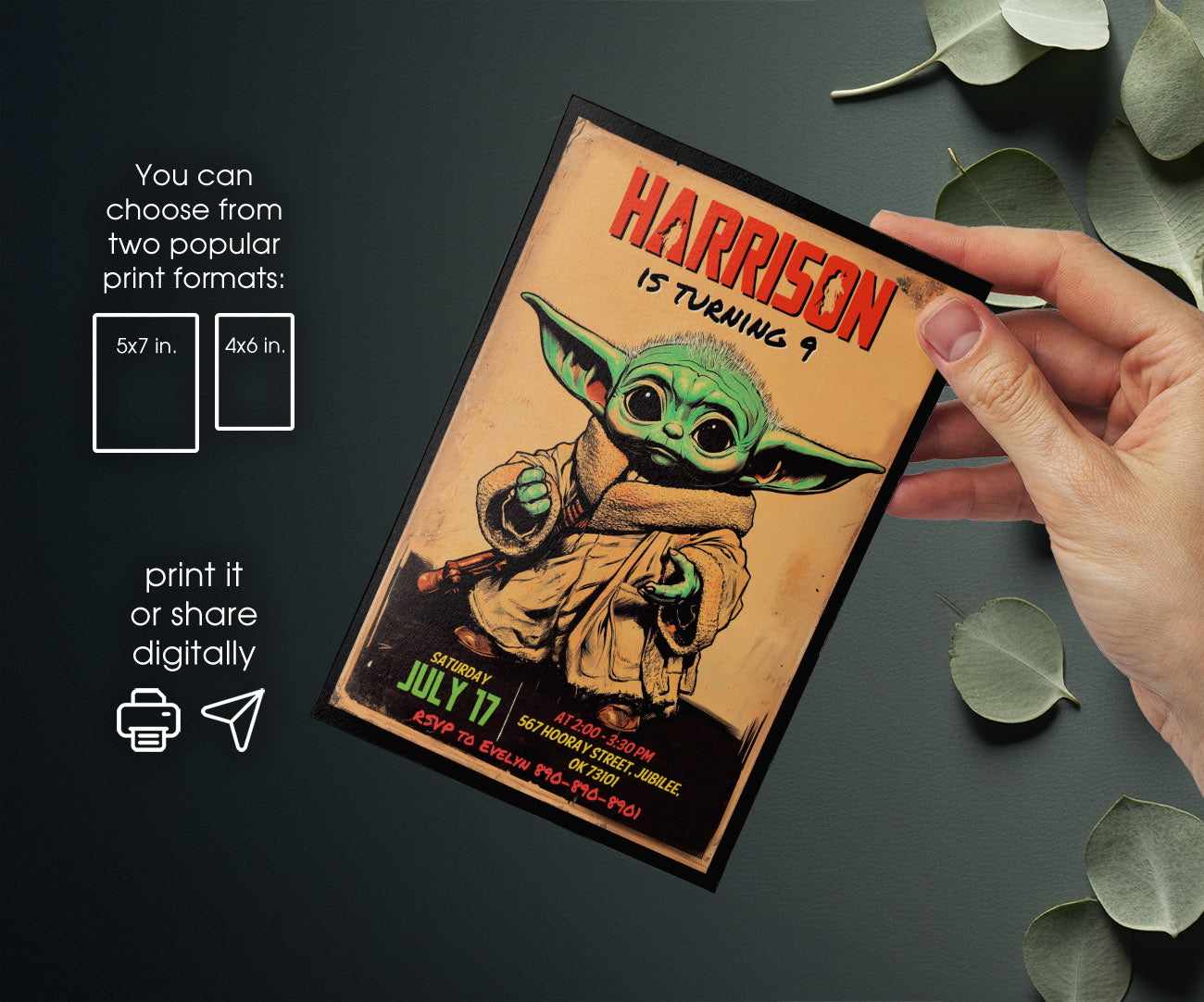 Baby Yoda Grogu Star Wars Mandalorian customizable invitation template | Share or Print | boy | YV352