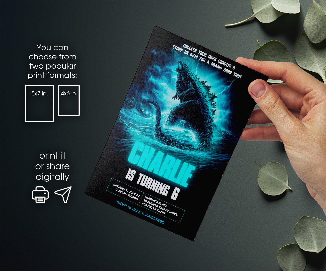 Godzilla and King Kong customizable invitation template | Share or Print | XQ725