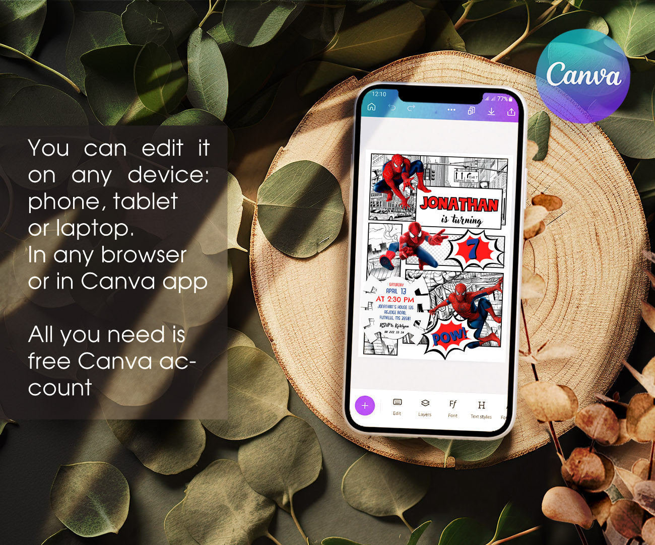 Spiderman Marvel Superhero customizable invitation template | Share or Print | boy | TK599