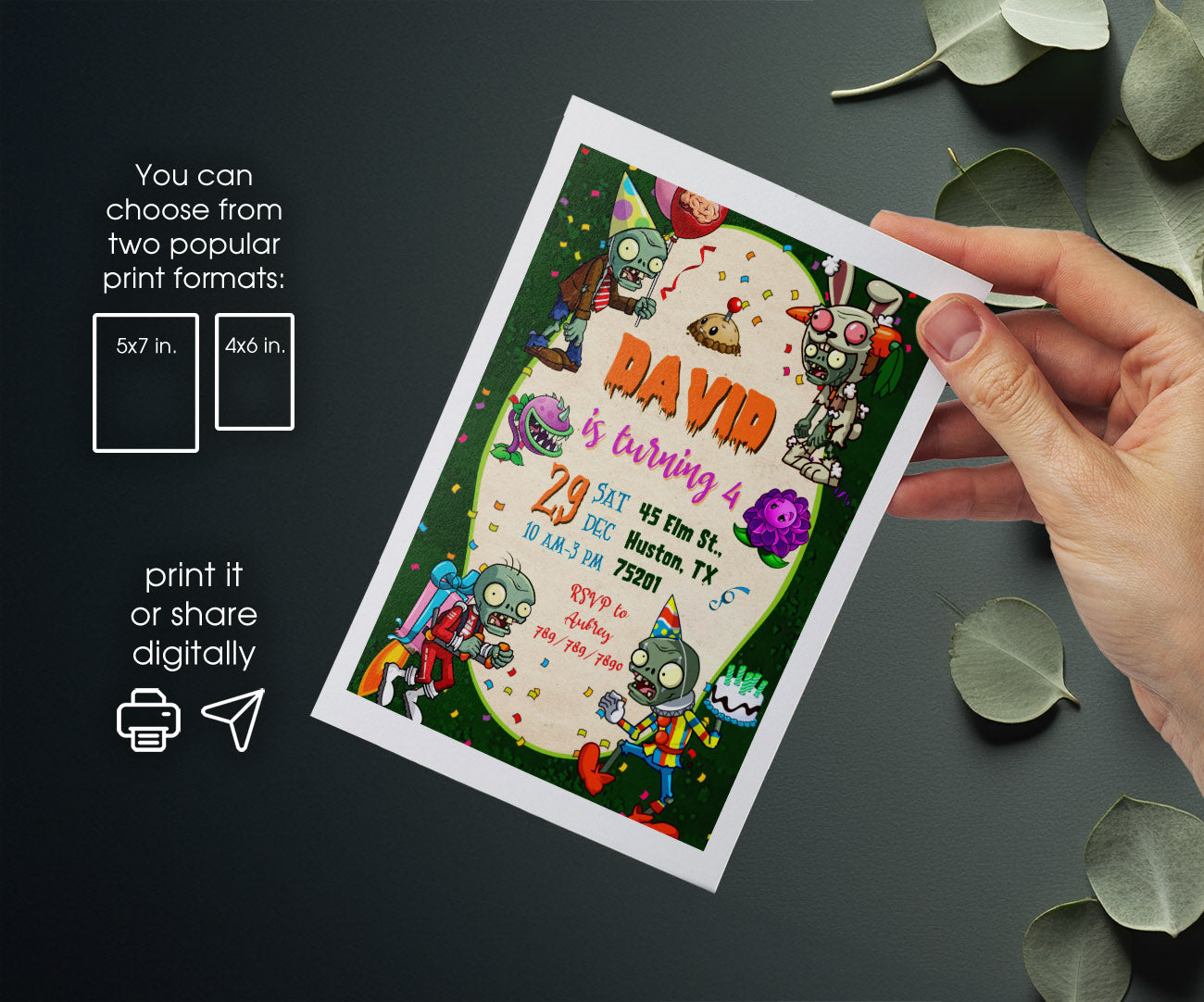 Plants vs Zombies Gamer customizable invitation template | Share or Print | XX089