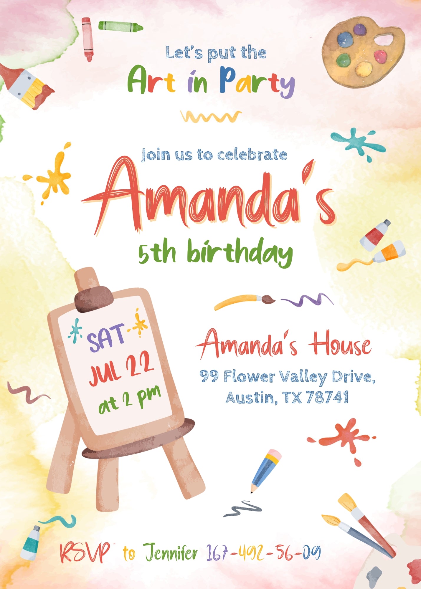 Art Party customizable invitation template | Share or Print | girl | VL235