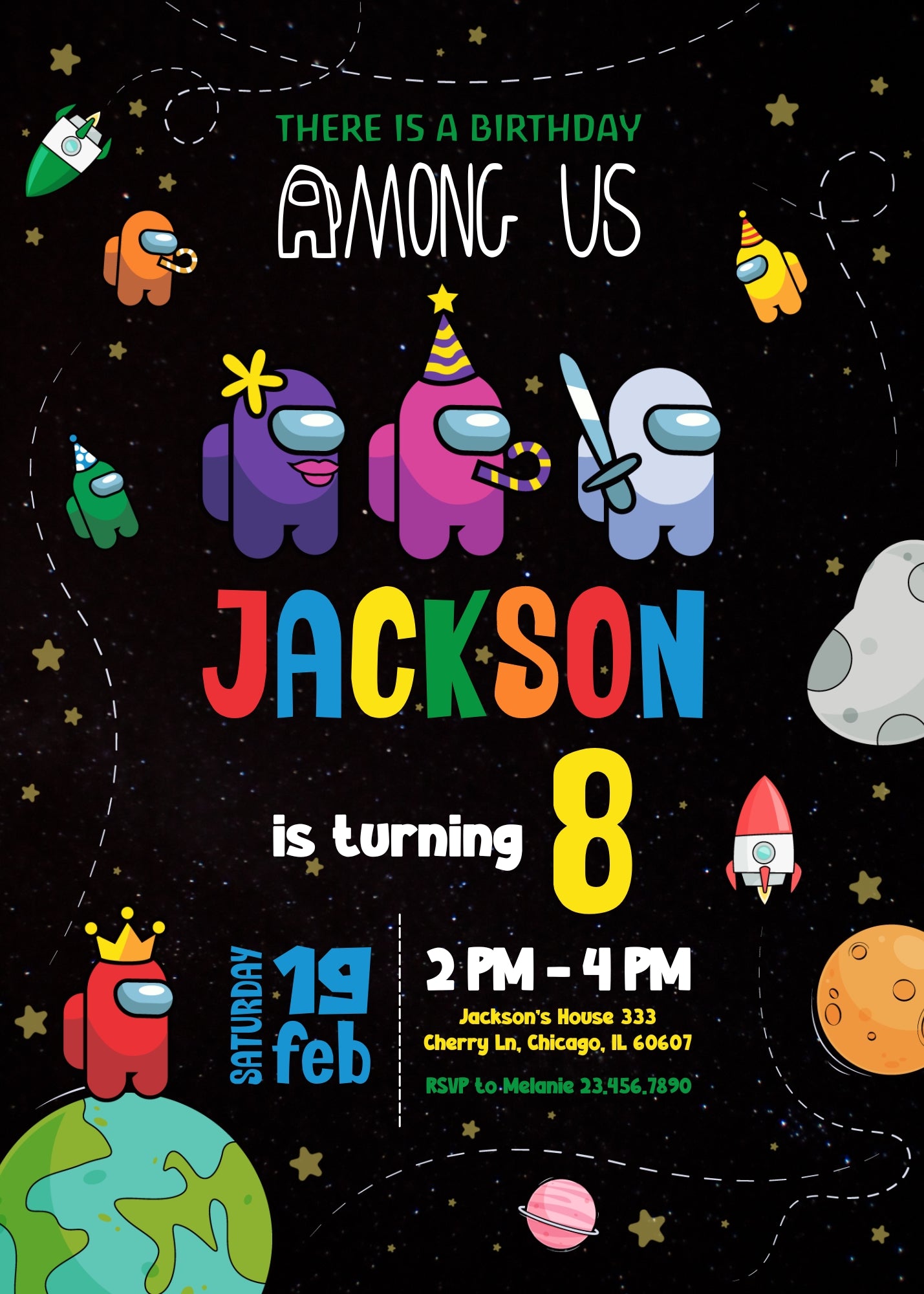 Among Us Gamer customizable invitation template | Share or Print | HX460