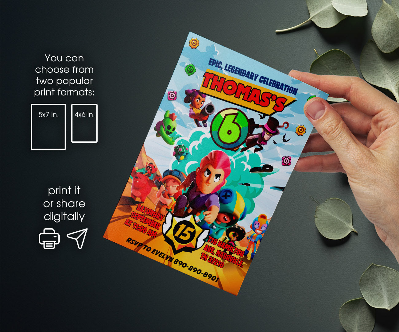 Brawl Stars Gamer customizable invitation template | Share or Print | OJ270