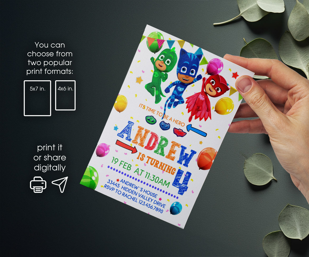 PJ Masks customizable invitation template | Share or Print | AB354