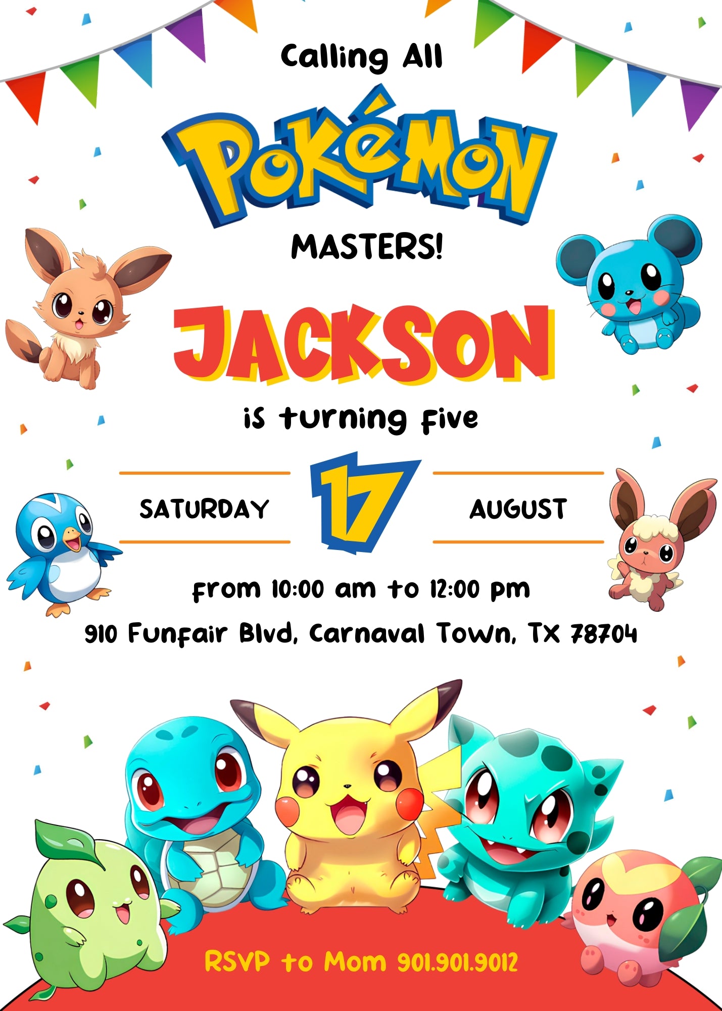 Pokemon Pikachu customizable invitation template | Share or Print | NQ470