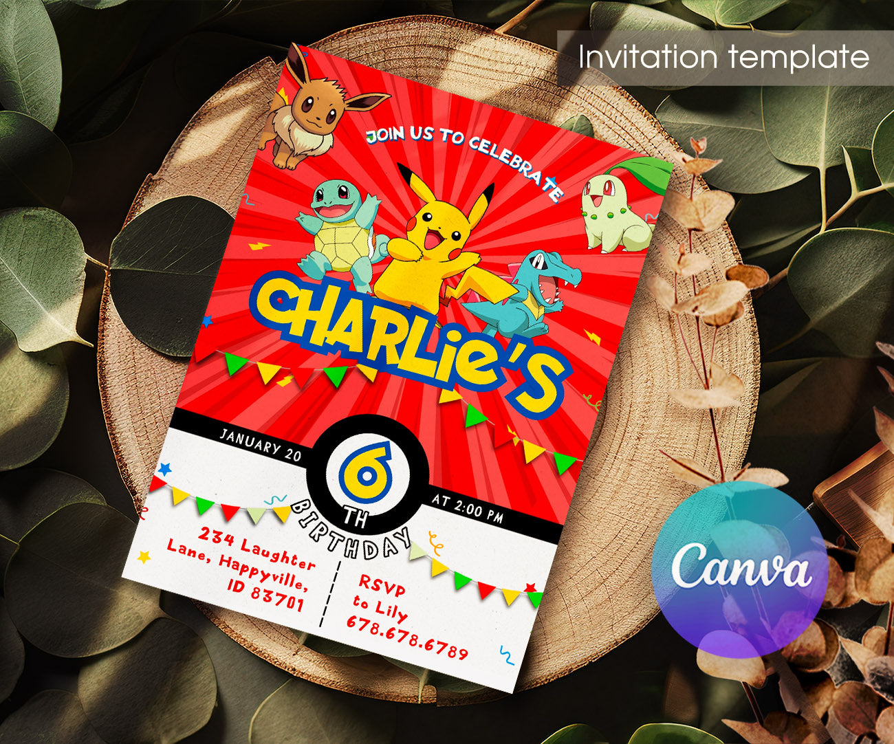 Pokemon Pikachu customizable invitation template | Share or Print | WK762