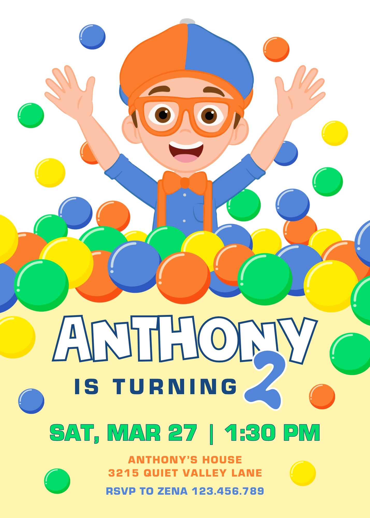 Blippi customizable invitation template | Share or Print | CS796