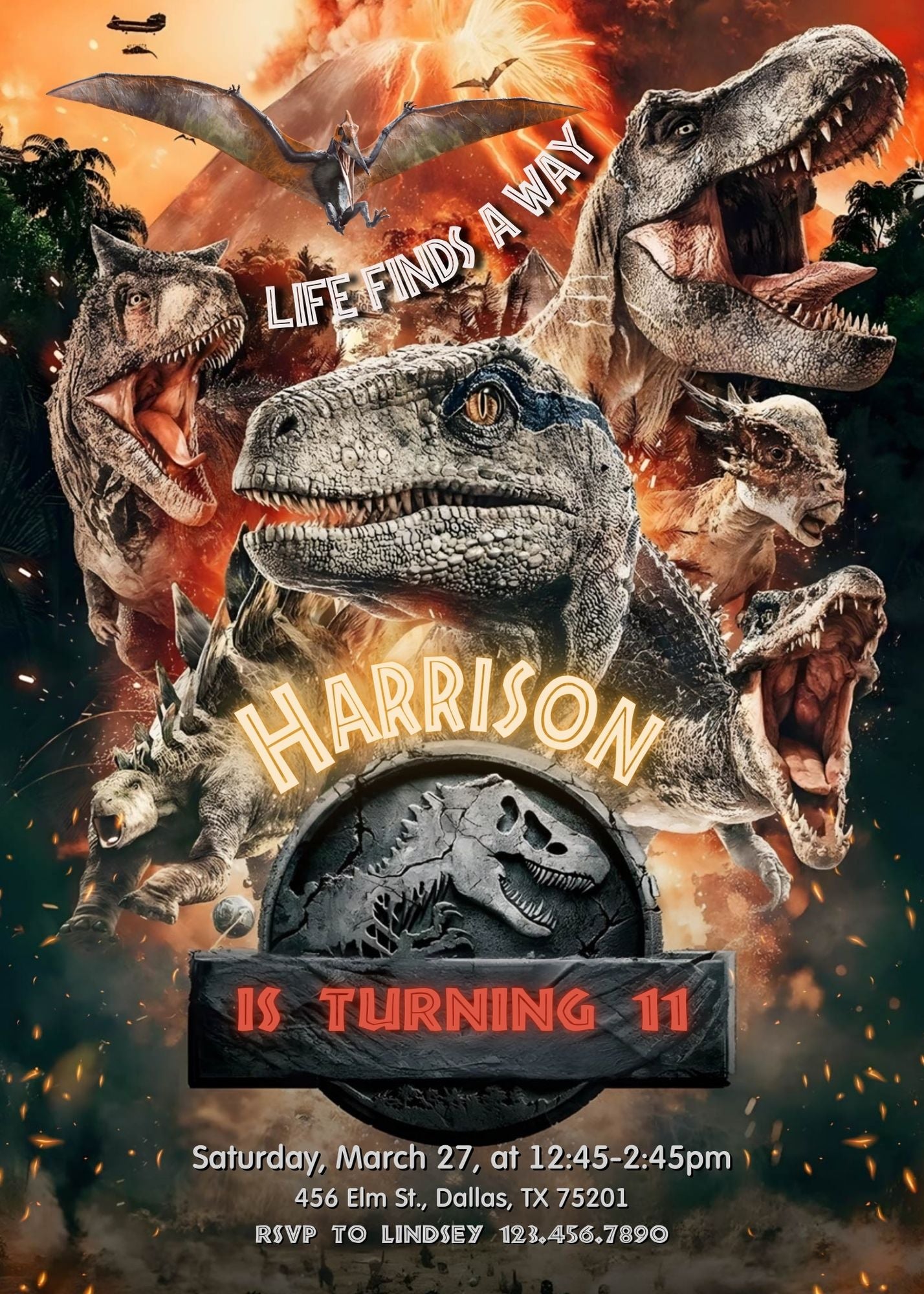 Jurassic World Dinosaur customizable invitation template | Share or Print | UB320