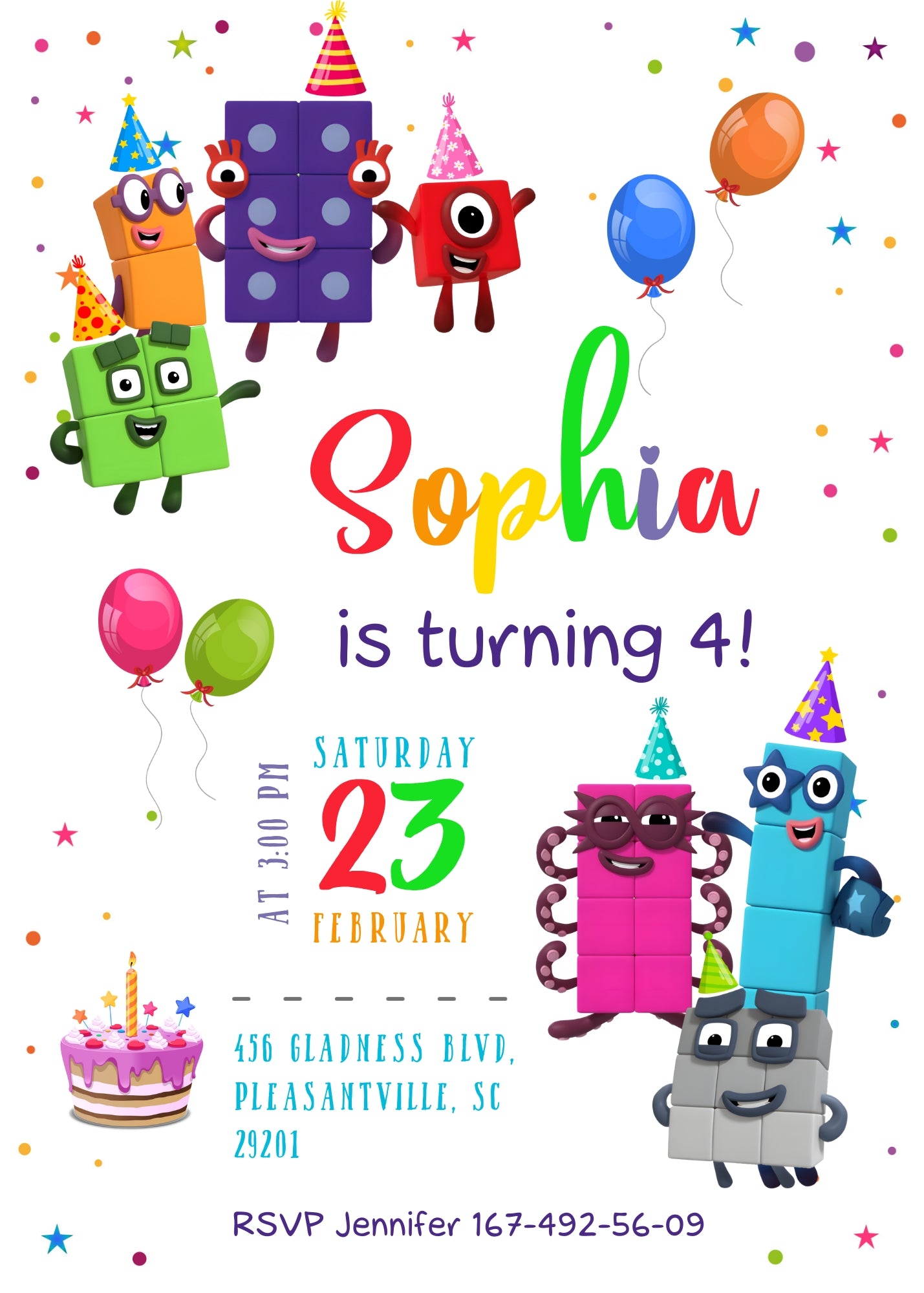 Numberblocks customizable invitation template | Share or Print | SD824