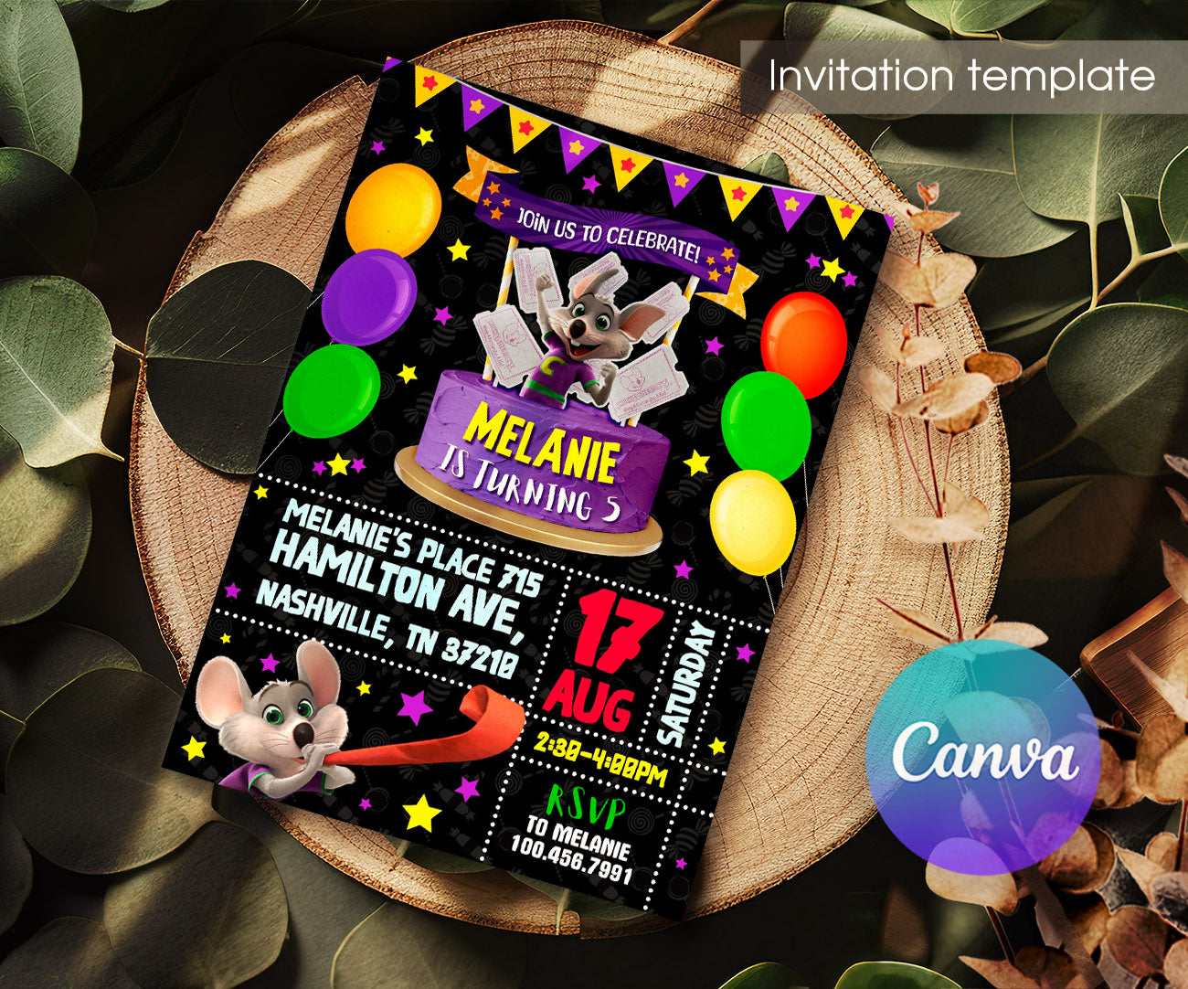 Chuck E. Cheese customizable invitation template | Share or Print | QS832