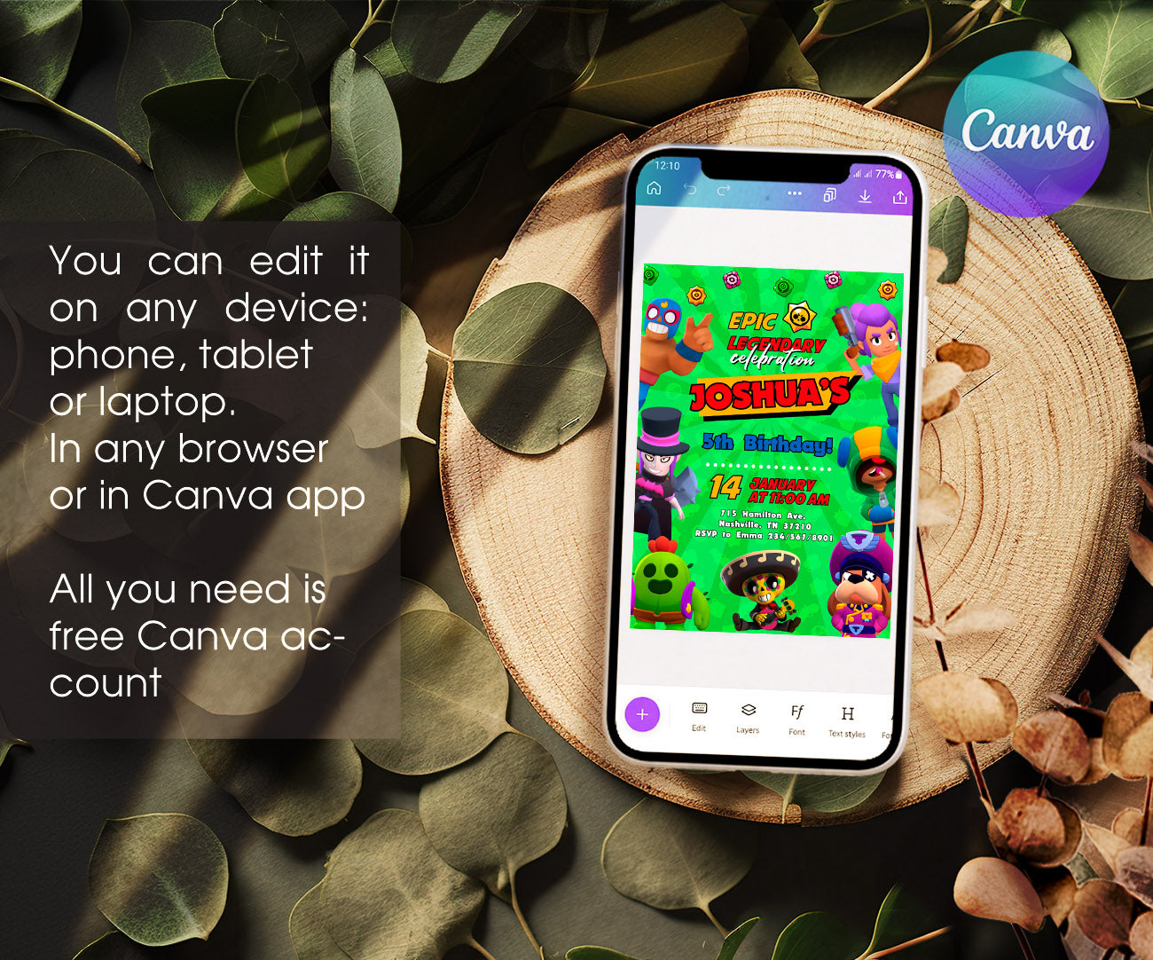 Brawl Stars Gamer customizable invitation template | Share or Print | QY089