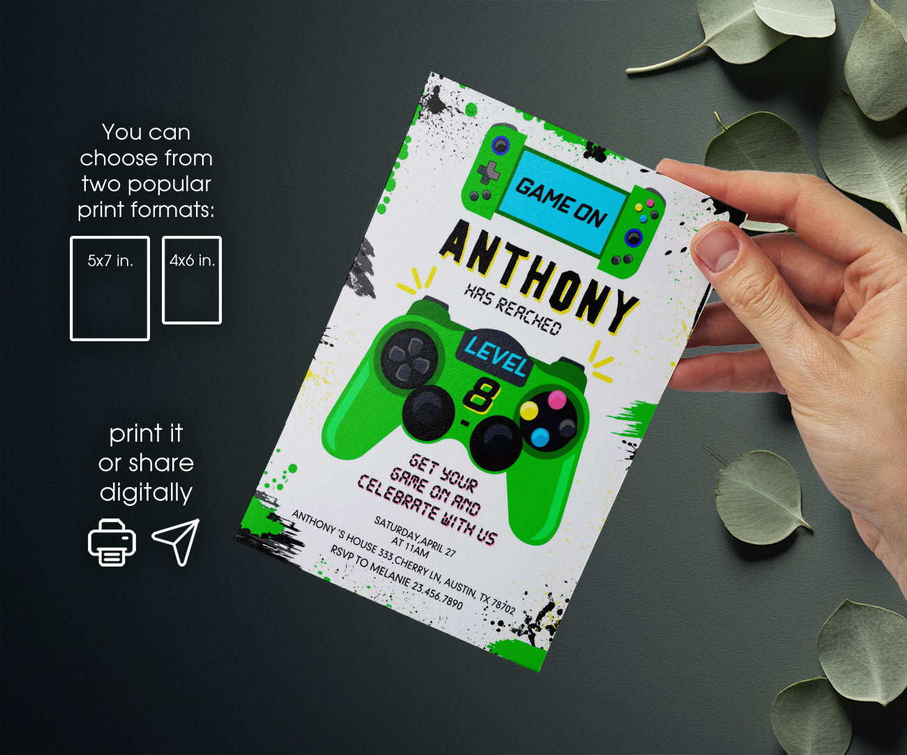 Gamer Party customizable invitation template | Share or Print | boy | KT061