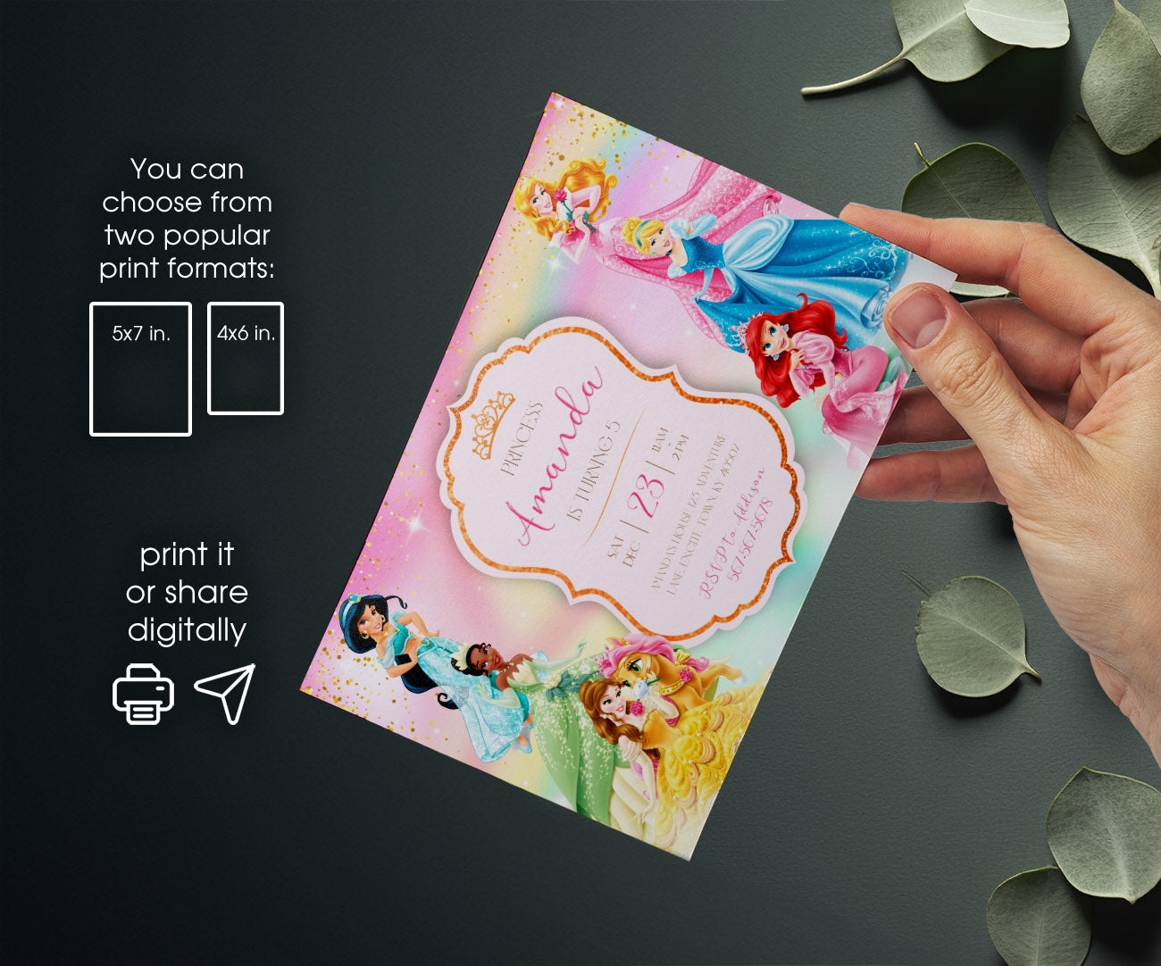 Disney Princess customizable invitation template | Share or Print | girl | OY717