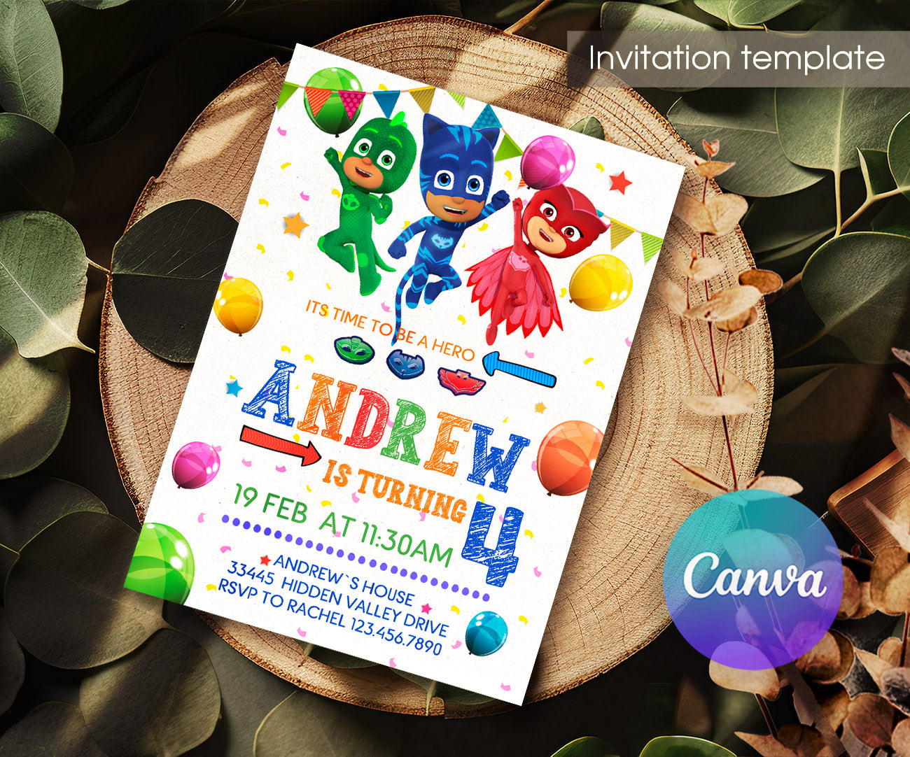 PJ Masks customizable invitation template | Share or Print | AB354
