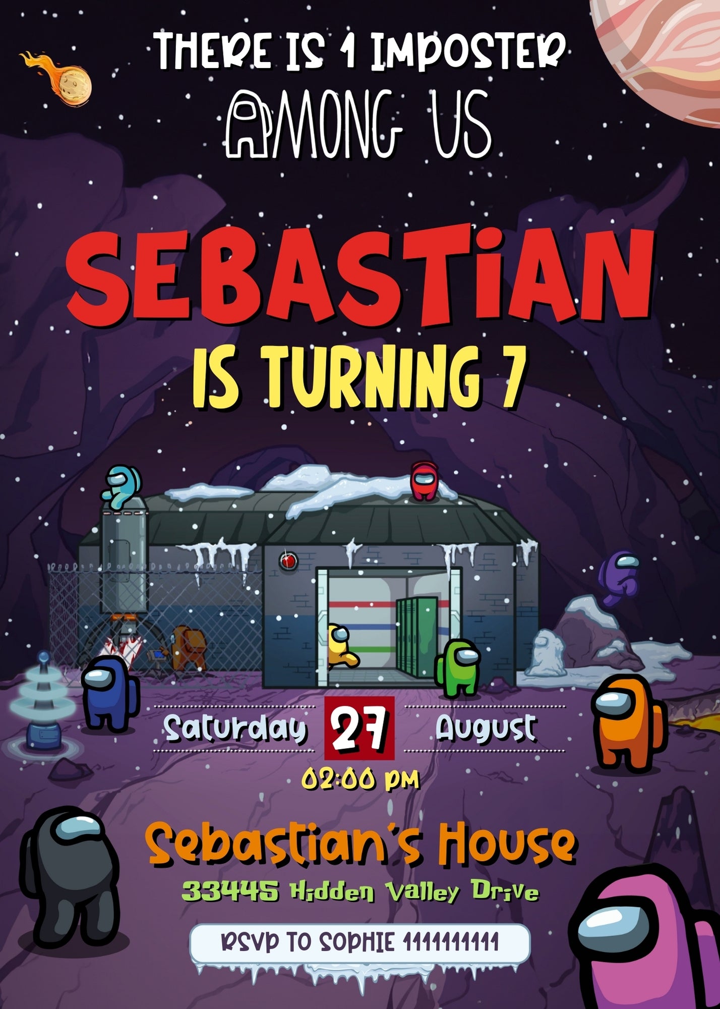 Among Us Gamer customizable invitation template | Share or Print | NL382