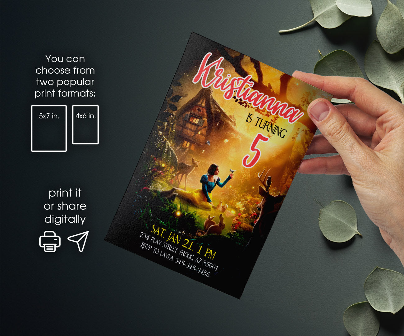 Snow White Musical Disney Princess customizable invitation template | Share or Print | BY583