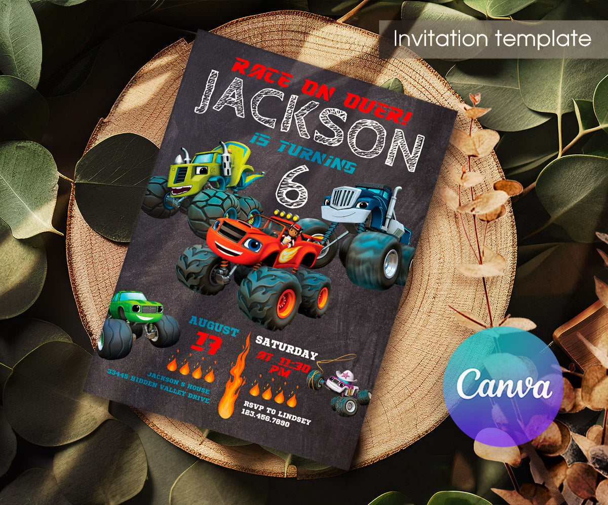 Blaze Monster Machines Trucks customizable invitation template | Share or Print | boy | CQ587