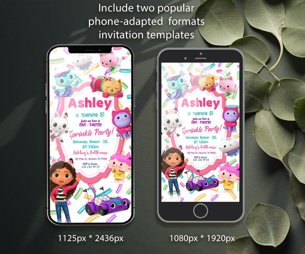 Gabby's Dollhouse Kitten customizable invitation template | Share or Print | girl | CS455