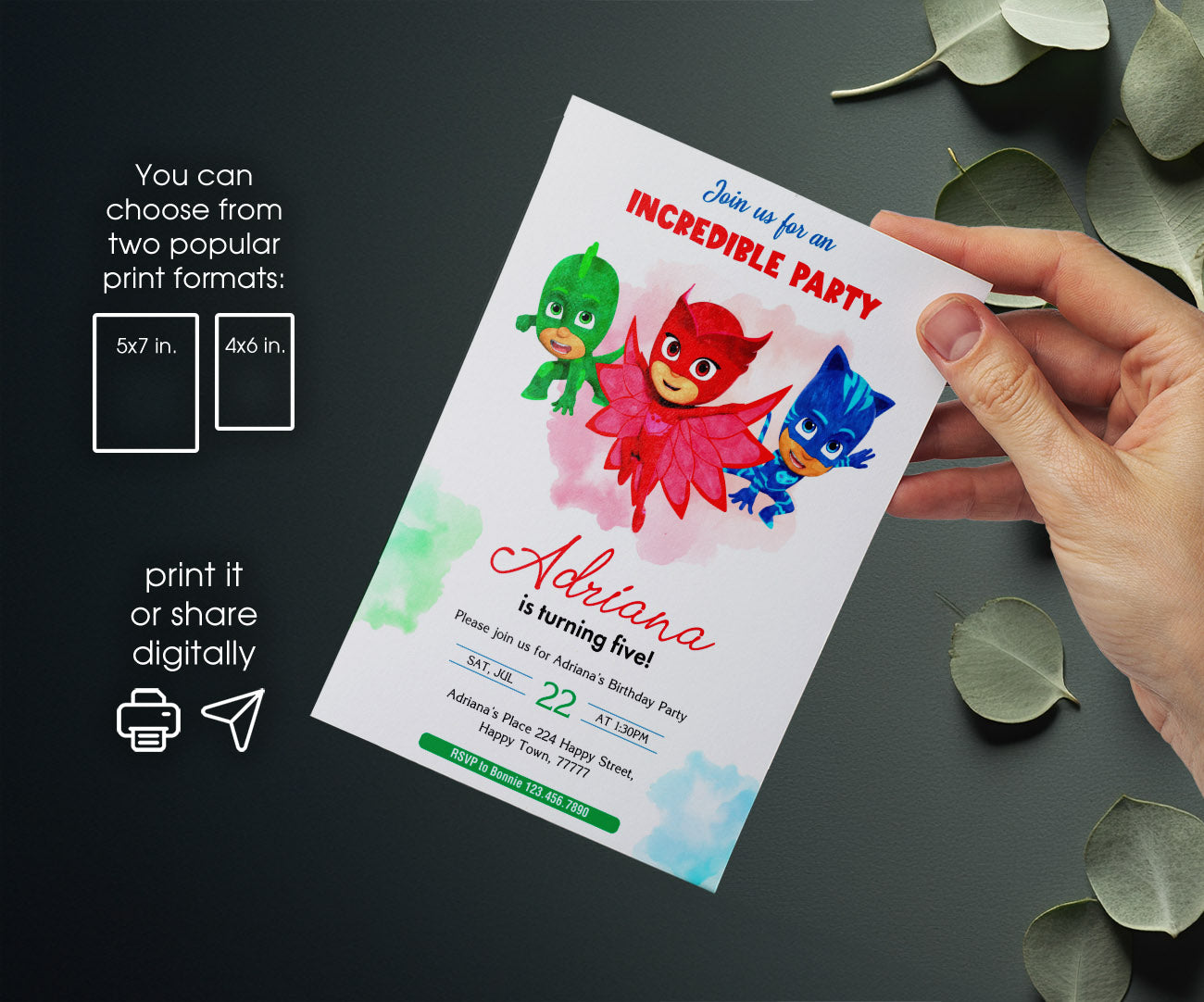 PJ Masks customizable invitation template | Share or Print | SW719