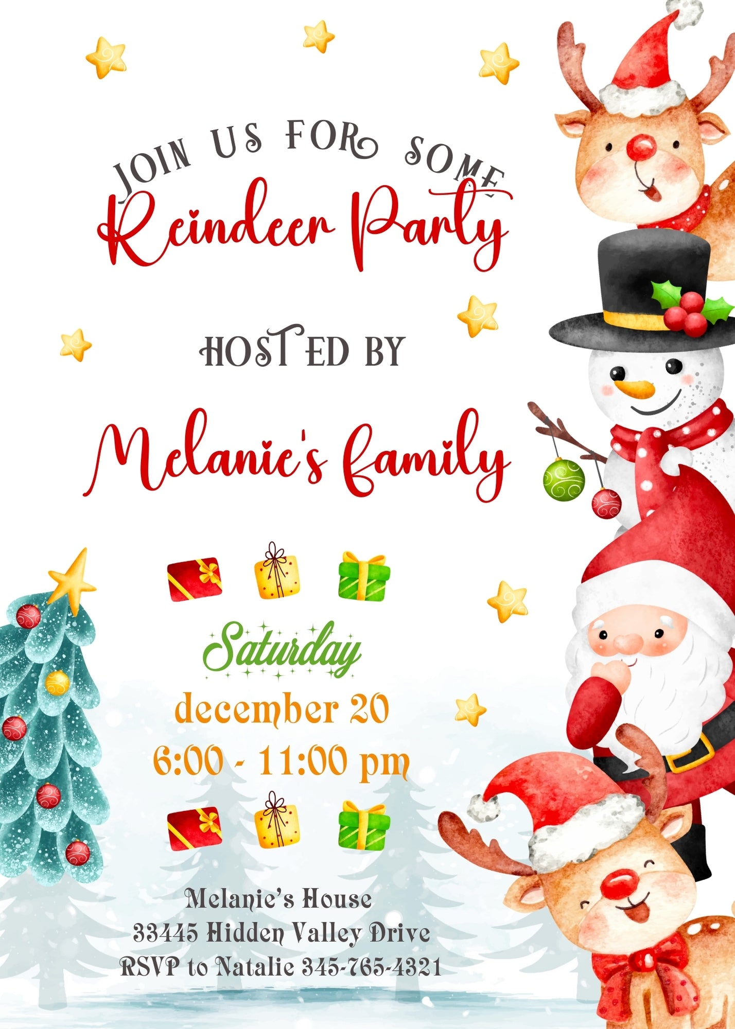 Rudolph the Red-Nosed Reindeer customizable invitation template | Share or Print | WR583